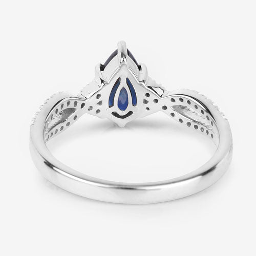 1.14 Carat Genuine Blue Sapphire and White Diamond 14K White Gold Ring - Rings - Custom Crafting Alliance, LLC