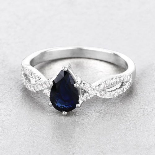 1.14 Carat Genuine Blue Sapphire and White Diamond 14K White Gold Ring - Rings - Custom Crafting Alliance, LLC