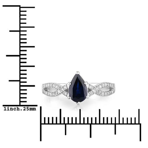1.14 Carat Genuine Blue Sapphire and White Diamond 14K White Gold Ring - Rings - Custom Crafting Alliance, LLC