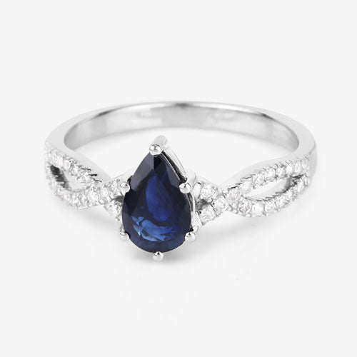 1.14 Carat Genuine Blue Sapphire and White Diamond 14K White Gold Ring - Rings - Custom Crafting Alliance, LLC