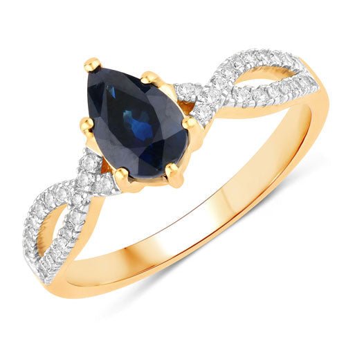 1.14 Carat Genuine Blue Sapphire and White Diamond 14K Yellow Gold Ring - Rings - Custom Crafting Alliance, LLC