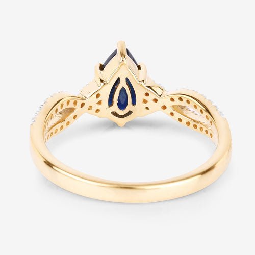 1.14 Carat Genuine Blue Sapphire and White Diamond 14K Yellow Gold Ring - Rings - Custom Crafting Alliance, LLC