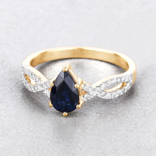 1.14 Carat Genuine Blue Sapphire and White Diamond 14K Yellow Gold Ring - Rings - Custom Crafting Alliance, LLC