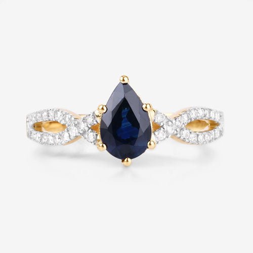 1.14 Carat Genuine Blue Sapphire and White Diamond 14K Yellow Gold Ring - Rings - Custom Crafting Alliance, LLC