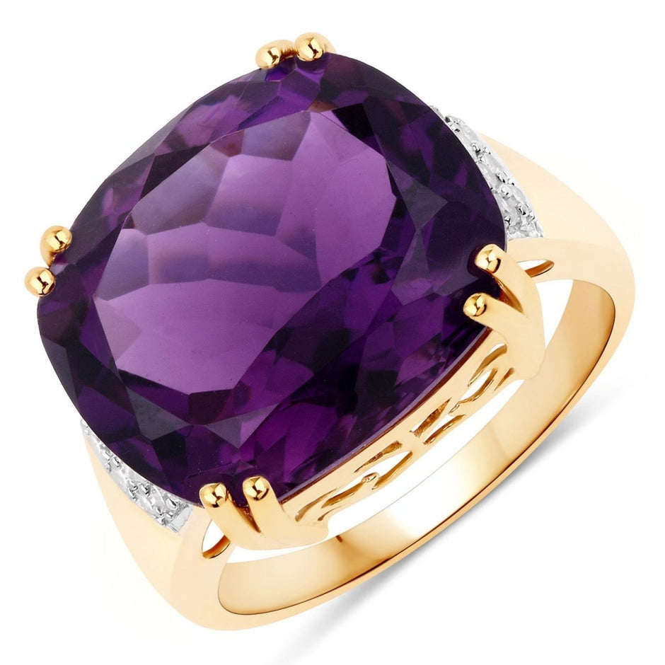 11.42 Carat Genuine Amethyst and White Diamond 14K Yellow Gold Ring - Rings - Custom Crafting Alliance, LLC