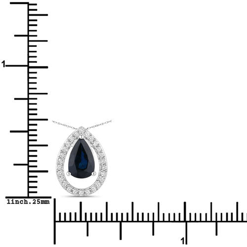 1.15 Carat Genuine Blue Sapphire and White Diamond 14K White Gold Pendant - Pendants - Custom Crafting Alliance, LLC