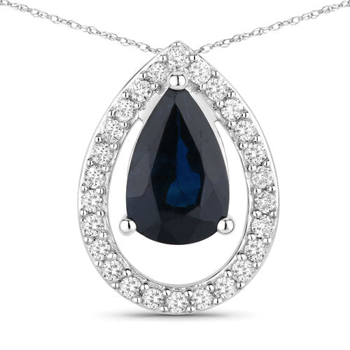1.15 Carat Genuine Blue Sapphire and White Diamond 14K White Gold Pendant - Pendants - Custom Crafting Alliance, LLC