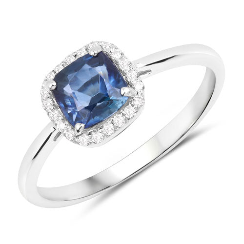 1.15 Carat Genuine Blue Sapphire and White Diamond 14K White Gold Ring - Rings - Custom Crafting Alliance, LLC