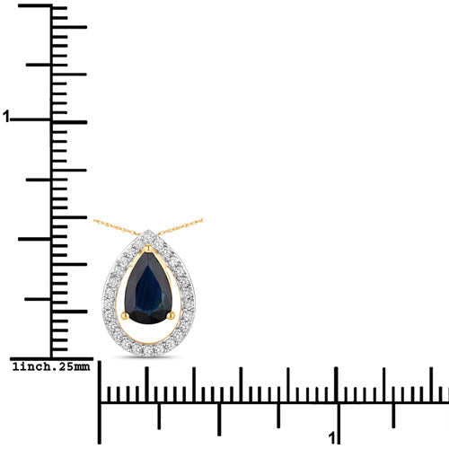 1.15 Carat Genuine Blue Sapphire and White Diamond 14K Yellow Gold Pendant - Pendants - Custom Crafting Alliance, LLC