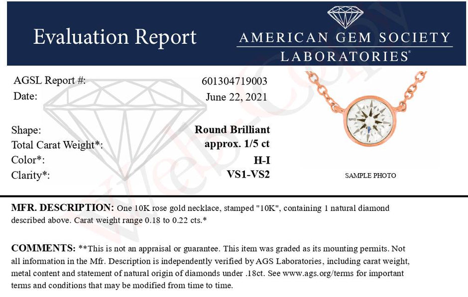 AGS Certified 10K Rose Gold 1/5 Cttw Bezel Set Round Diamond Solitaire 16-18
