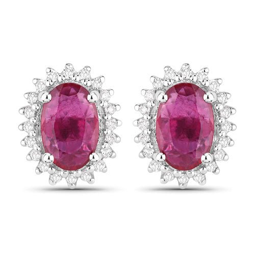 1.16 Carat Genuine Ruby and White Diamond 14K White Gold Earrings - Earrings - Custom Crafting Alliance, LLC