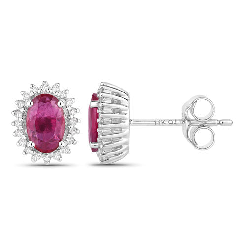 1.16 Carat Genuine Ruby and White Diamond 14K White Gold Earrings - Earrings - Custom Crafting Alliance, LLC