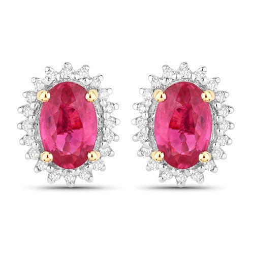 1.16 Carat Genuine Ruby and White Diamond 14K Yellow Gold Earrings - Earrings - Custom Crafting Alliance, LLC