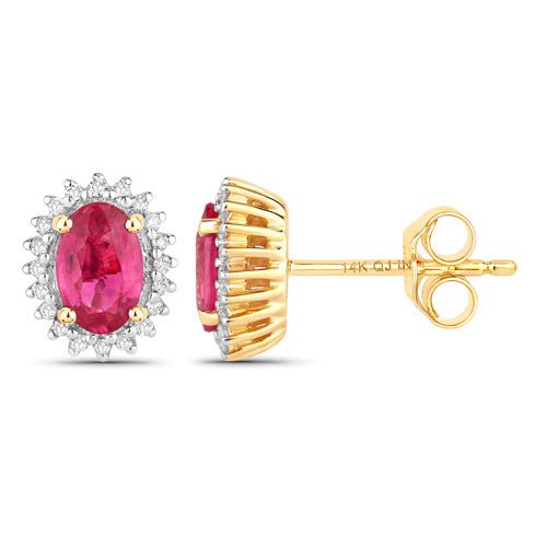 1.16 Carat Genuine Ruby and White Diamond 14K Yellow Gold Earrings - Earrings - Custom Crafting Alliance, LLC