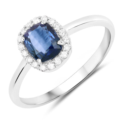 1.17 Carat Genuine Blue Sapphire and White Diamond 14K White Gold Ring - Rings - Custom Crafting Alliance, LLC