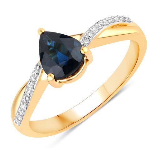1.17 Carat Genuine Blue Sapphire and White Diamond 14K Yellow Gold Ring - Rings - Custom Crafting Alliance, LLC
