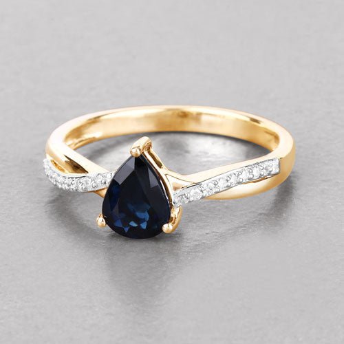 1.17 Carat Genuine Blue Sapphire and White Diamond 14K Yellow Gold Ring - Rings - Custom Crafting Alliance, LLC