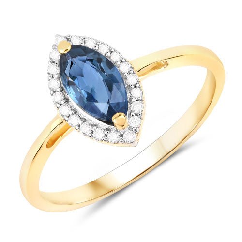 1.17 Carat Genuine Blue Sapphire and White Diamond 14K Yellow Gold Ring - Rings - Custom Crafting Alliance, LLC