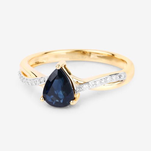 1.17 Carat Genuine Blue Sapphire and White Diamond 14K Yellow Gold Ring - Rings - Custom Crafting Alliance, LLC