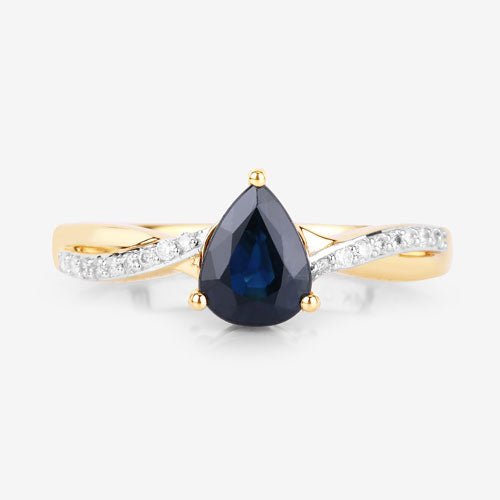 1.17 Carat Genuine Blue Sapphire and White Diamond 14K Yellow Gold Ring - Rings - Custom Crafting Alliance, LLC