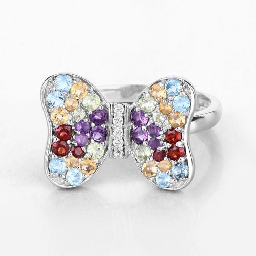 1.18 Carat Genuine Multi Stones .925 Sterling Silver Ring - Rings - Custom Crafting Alliance, LLC