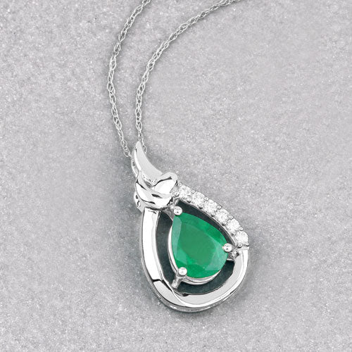 1.18 Carat Genuine Zambian Emerald and White Diamond 10K White Gold Pendant - Pendants - Custom Crafting Alliance, LLC