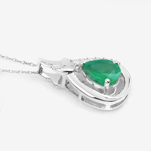 1.18 Carat Genuine Zambian Emerald and White Diamond 10K White Gold Pendant - Pendants - Custom Crafting Alliance, LLC