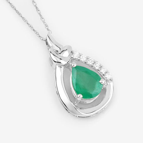 1.18 Carat Genuine Zambian Emerald and White Diamond 10K White Gold Pendant - Pendants - Custom Crafting Alliance, LLC
