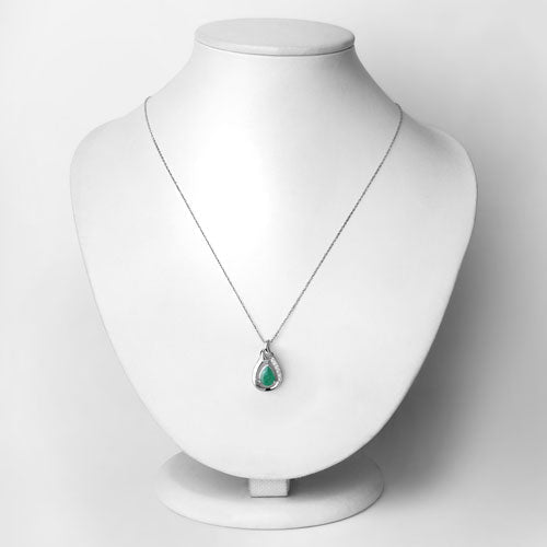 1.18 Carat Genuine Zambian Emerald and White Diamond 10K White Gold Pendant - Pendants - Custom Crafting Alliance, LLC