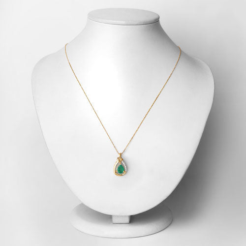 1.18 Carat Genuine Zambian Emerald and White Diamond 10K Yellow Gold Pendant - Pendants - Custom Crafting Alliance, LLC