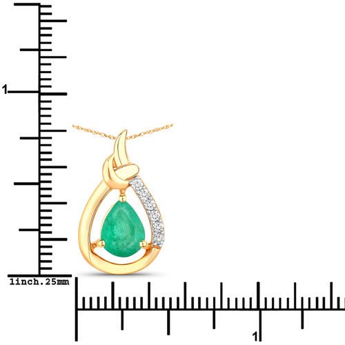 1.18 Carat Genuine Zambian Emerald and White Diamond 10K Yellow Gold Pendant - Pendants - Custom Crafting Alliance, LLC