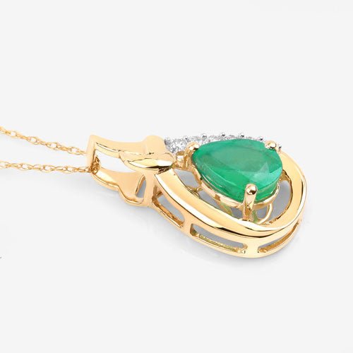 1.18 Carat Genuine Zambian Emerald and White Diamond 10K Yellow Gold Pendant - Pendants - Custom Crafting Alliance, LLC
