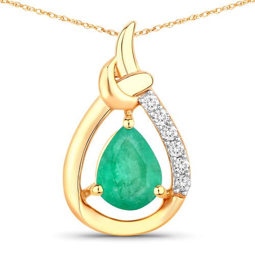 1.18 Carat Genuine Zambian Emerald and White Diamond 10K Yellow Gold Pendant - Pendants - Custom Crafting Alliance, LLC