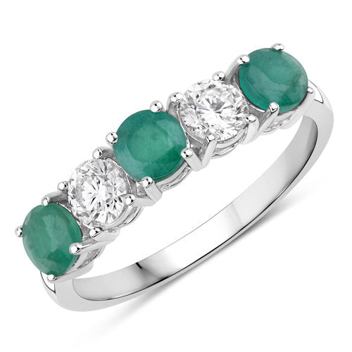 1.19 Carat Genuine Emerald and Lab Grown Diamond 14K White Gold Ring - Rings - Custom Crafting Alliance, LLC