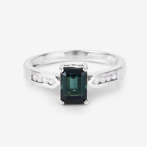 1.19 Carat Genuine Green Tourmaline and White Diamond 14K White Gold Ring - Rings - Custom Crafting Alliance, LLC