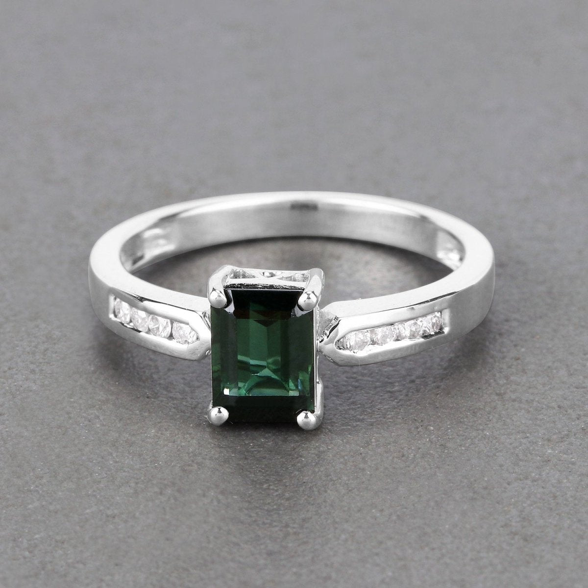 1.19 Carat Genuine Green Tourmaline and White Diamond 14K White Gold Ring - Rings - Custom Crafting Alliance, LLC
