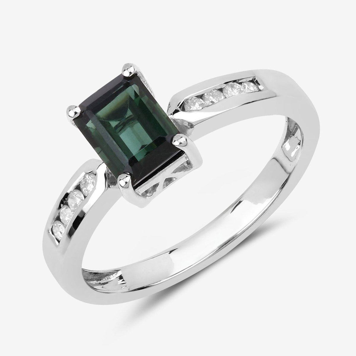 1.19 Carat Genuine Green Tourmaline and White Diamond 14K White Gold Ring - Rings - Custom Crafting Alliance, LLC