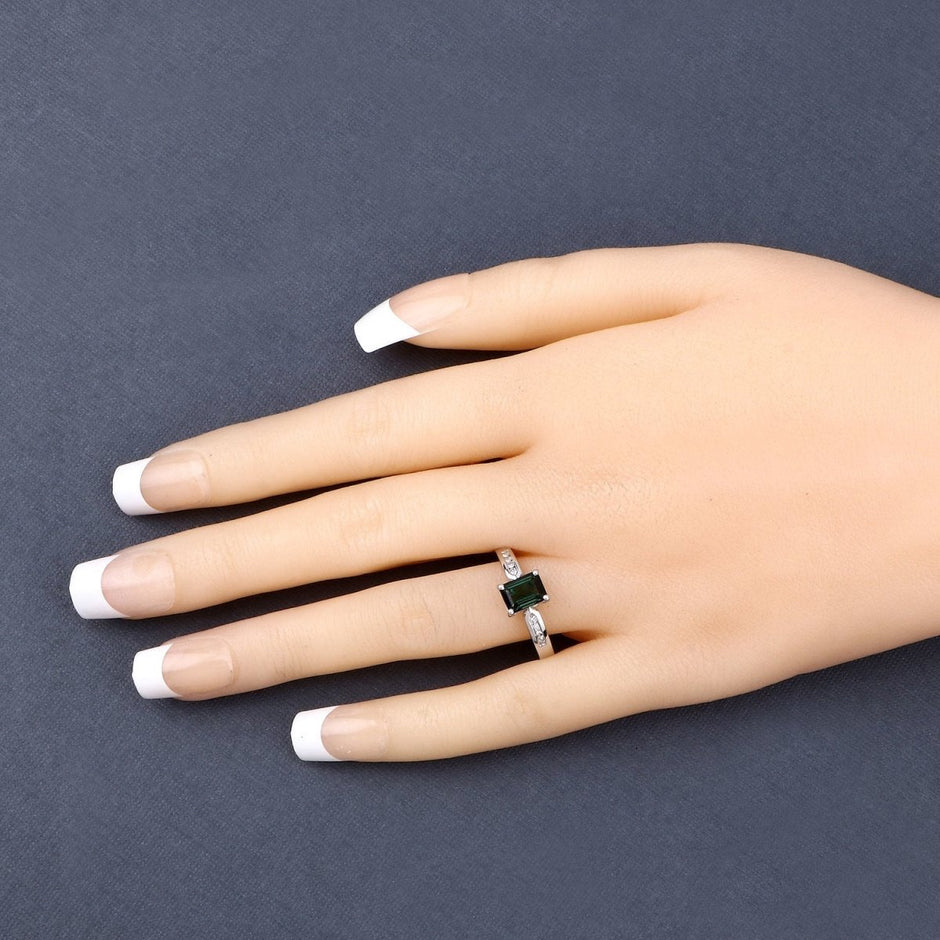 1.19 Carat Genuine Green Tourmaline and White Diamond 14K White Gold Ring - Rings - Custom Crafting Alliance, LLC