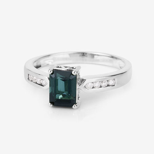 1.19 Carat Genuine Green Tourmaline and White Diamond 14K White Gold Ring - Rings - Custom Crafting Alliance, LLC