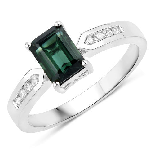 1.19 Carat Genuine Green Tourmaline and White Diamond 14K White Gold Ring - Rings - Custom Crafting Alliance, LLC