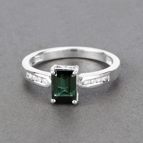 1.19 Carat Genuine Green Tourmaline and White Diamond 14K White Gold Ring - Rings - Custom Crafting Alliance, LLC