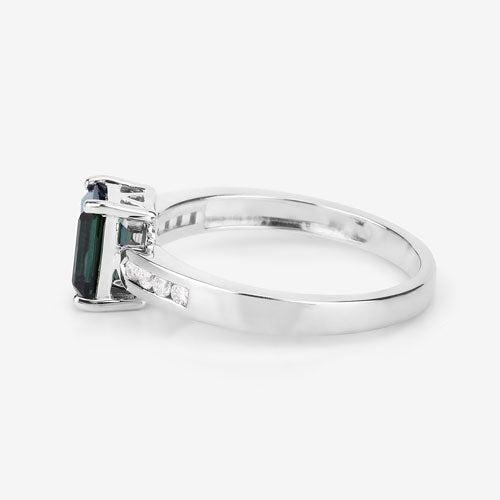 1.19 Carat Genuine Green Tourmaline and White Diamond 14K White Gold Ring - Rings - Custom Crafting Alliance, LLC