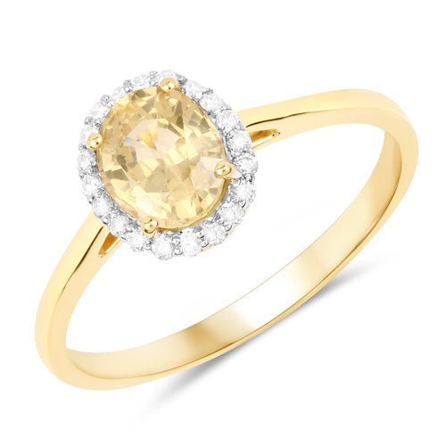 1.19 Carat Genuine Yellow Sapphire and White Diamond 14K Yellow Gold Ring - Rings - Custom Crafting Alliance, LLC