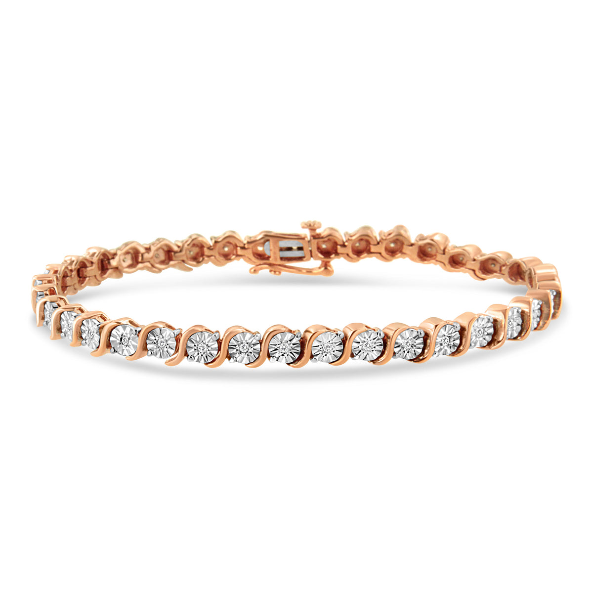 14K Rose Gold Plated .925 Sterling Silver 1/4 Cttw Diamond Round Miracle Plate and 