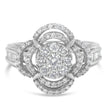 14K White Gold 1.0 Cttw Round & Baguette Cut Diamond Floral Cluster Quatrefoil Channel Set Band Cocktail Statement Ring (H-I Color, SI2-I1 Clarity) - Size 6-3/4