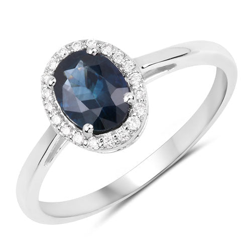 1.21 Carat Genuine Blue Sapphire and White Diamond 14K White Gold Ring - Rings - Custom Crafting Alliance, LLC