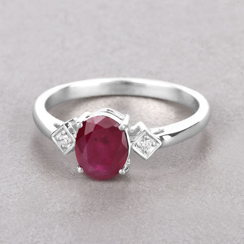 1.22 Carat Genuine Ruby and White Diamond 14K White Gold Ring - Rings - Custom Crafting Alliance, LLC
