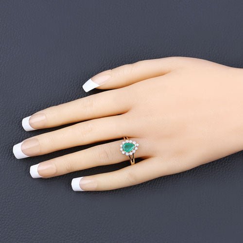 1.22 Carat Genuine Zambian Emerald and White Diamond 10K Yellow Gold Ring - Rings - Custom Crafting Alliance, LLC