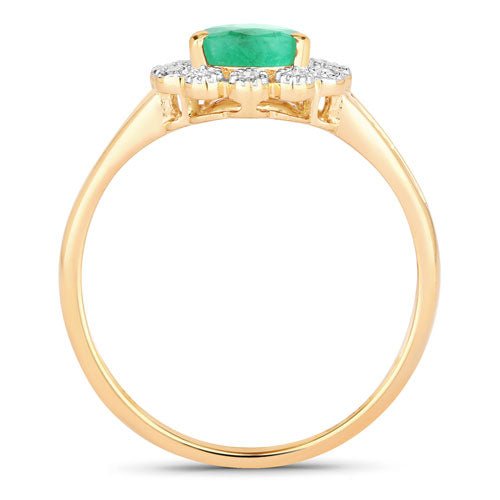 1.22 Carat Genuine Zambian Emerald and White Diamond 10K Yellow Gold Ring - Rings - Custom Crafting Alliance, LLC