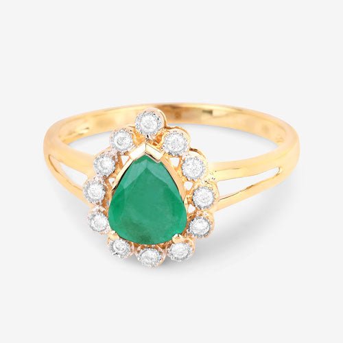 1.22 Carat Genuine Zambian Emerald and White Diamond 10K Yellow Gold Ring - Rings - Custom Crafting Alliance, LLC